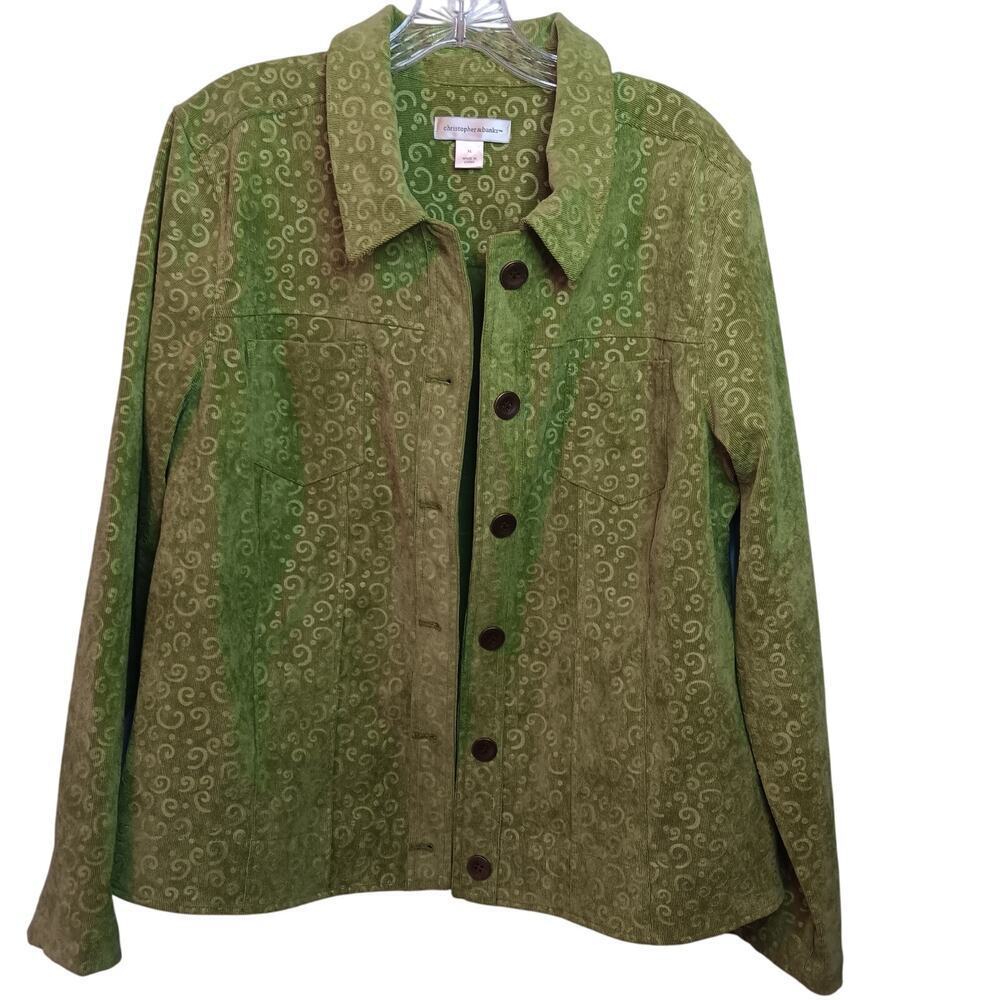 EUC Christopher Banks Size XL Green Corduroy Jacket Button Up Collar